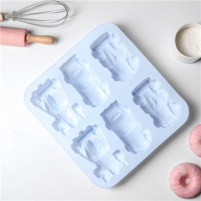 Форма для выпечки Доляна «Гонки», силикон, 29.5×27 см, 6 ячеек (11.5×6.5 см), голубая