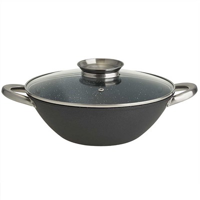 Казан-вок 28 см, 3,6 л, из облегченного чугуна со стеклянной крышкой WEBBER BE-905/28 «Black Marble»