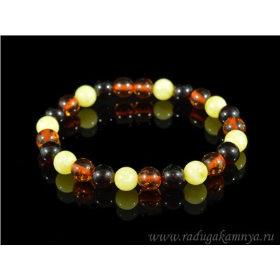 Браслет из янтаря шарик 8мм молочный, коньячный, вишня