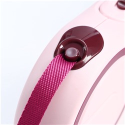 Рулетка с системой эффективного скручивания поводка, 5 м, до 20 кг, розово-бордовая