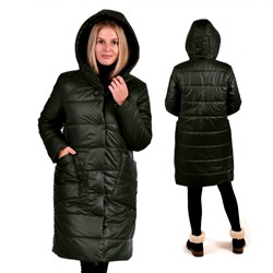 Пальто зимнее с объёмным капюшоном и с накладными карманами, цвет-черный