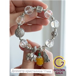 Браслет женский с кристаллами на резинке БР12/01 (перламутрово-прозрачный)