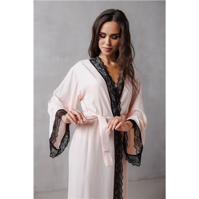 0460-NB ПЕРСИКОВЫЙ ХАЛАТ С ЧЕРНЫМ КРУЖЕВОМ246187953