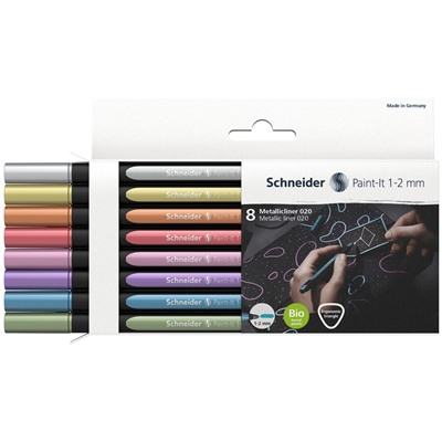 Набор капиллярных металлизированных ручек Schneider "Paint-It 020 " 08цв., 1-2мм, европодвес