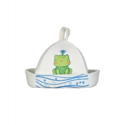 Шапка банная детская с принтом "Лягушка", войлок белый