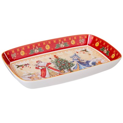 БЛЮДО LEFARD "ДЕД МОРОЗ И СНЕГУРОЧКА" ПРЯМОУГ. 30*19*4 СМ КРАСНОЕ  (КОР=12ШТ.)