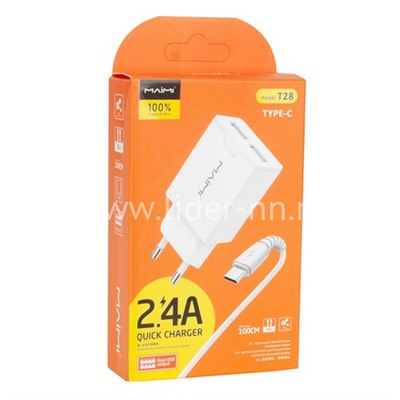 СЗУ Type-C 2 USB выхода (2400mAh/5V) MAIMI T28 (белый)