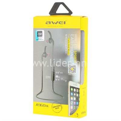 Наушники MP3/MP4 AWEI (A960BL) SPORT Bluetooth вакуумные черные