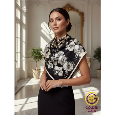 Платок шелковый Арт М43/1 (черный с бежевой каймой)