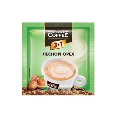 «Bridge Coffee», напиток кофейный 3 в 1 с ароматом лесного ореха, 20 г (упаковка 16 шт)