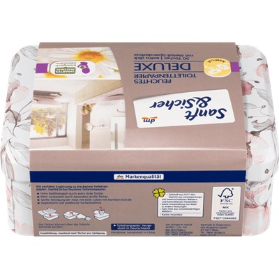 Sanft&Sicher Feuchtes Toilettenpapier Deluxe Kamille Box, Влажная Туалетная бумага Ромашка	 Запасная упаковка + Box, 50 шт