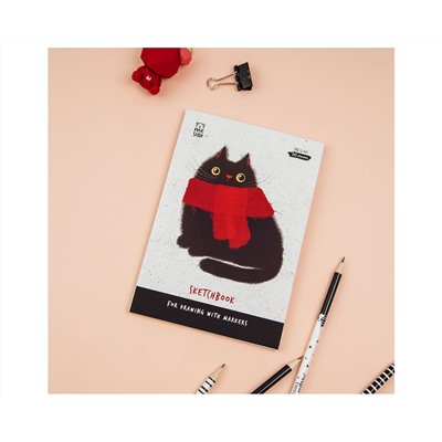Скетчбук для рисования маркерами 50л. А5 на склейке MESHU "Cat", 90г/м2, soft touch