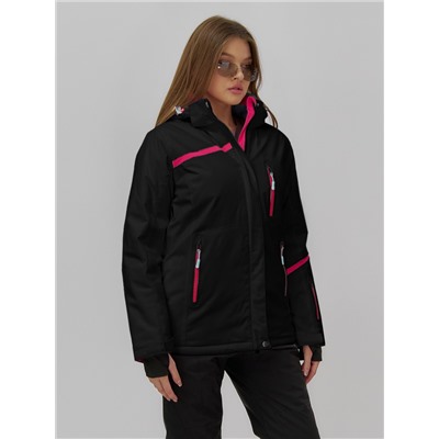 Горнолыжная куртка женская зимняя черного цвета 7091Ch