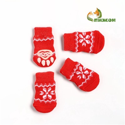 Носки нескользящие «Снежинка», размер М (3/4×7 см), набор 4 шт., красные