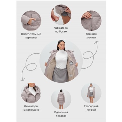 Куртка зимняя женская классическая с капюшоном светло-коричневого цвета 7671SK