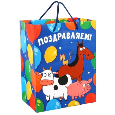 Пакет подарочный «Поздравляем!»,18х23х11.5 см, упаковка,
