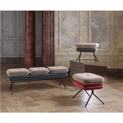 Банкетка Pea, велюр, бежевая/сине-зеленая