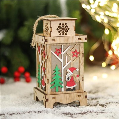 Светильник новогодний «Дед Мороз под звёздами, в фонарике» 8×16 см