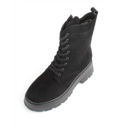 04-M2-1376 BLACK Ботинки зимние женские (натуральная замша, натуральный мех)