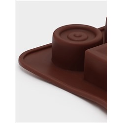 Форма для конфет и шоколада Доляна «Кружочки, квадратики», силикон, 21.5×10.4×1.5 см, 15 ячеек, коричневая