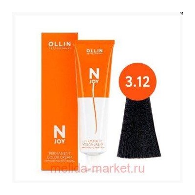 OLLIN "N-JOY" 3/12 – темный шатен пепельно-фиолетовый, перманентная крем-краска для волос 100мл