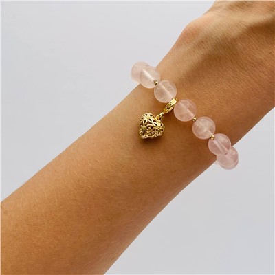 Радуга Самоцветов Браслет из Розового кварца с подвеской "Сердце"