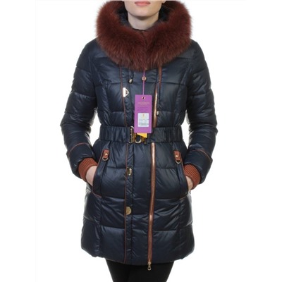 YM13-068 DK. BLUE Пальто женское зимнее (холлофайбер, натуральный мех)