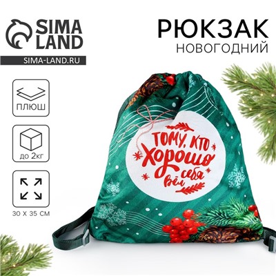 Рюкзак - мешок детский новогодний «Тому, кто хорошо себя вёл», 35×30 см