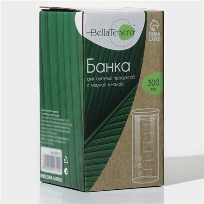 Банка для сыпучих BellaTenero «Эко», 300 мл, 6.7×13.7 см, с мерной шкалой, с бамбуковой крышкой, стекло, прозрачная