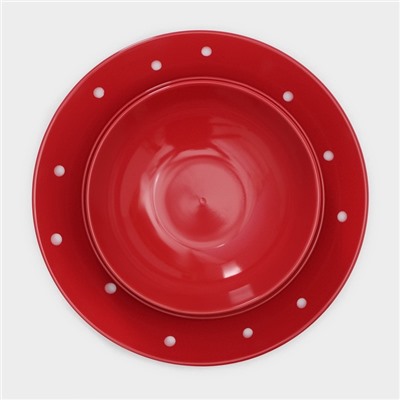 Тарелки Доляна «Красный горох», 18 предметов: 6 тарелок d=19 см, 6 тарелок d=27 см, 6 мисок d=19 см, керамика, красные