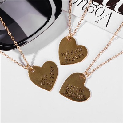 Кулоны парные «Три сестры», три сердца, 40 см, цвет золото