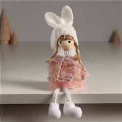 Интерьерная кукла текстильная «Девочка в цветочном платье в шапке с ушками», 5.5×7×19.5 см
