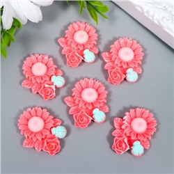 Декор для творчества пластик «Ромашка, роза и божья коровка», персиковый, 3.1×3.6 см