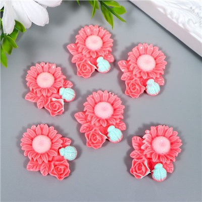 Декор для творчества пластик «Ромашка, роза и божья коровка», персиковый, 3.1×3.6 см