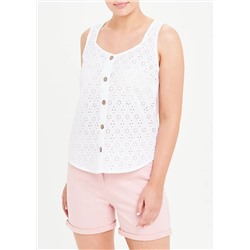 Broderie Button Front Vest Top