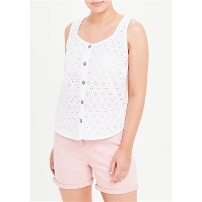Broderie Button Front Vest Top