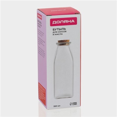 Бутылка для соусов и масла Доляна «Парфе», 350 мл, 5.5×16 см, с пробковой крышкой, стекло, прозрачная