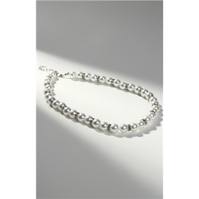 Бусы «Невеста» с жемчугом, шар №10, белые, со, стразами, 40 см