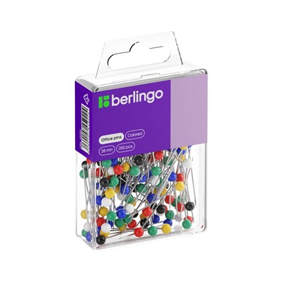 Булавки офисные Berlingo, 28мм, 250шт., пластик. коробка, европодвес