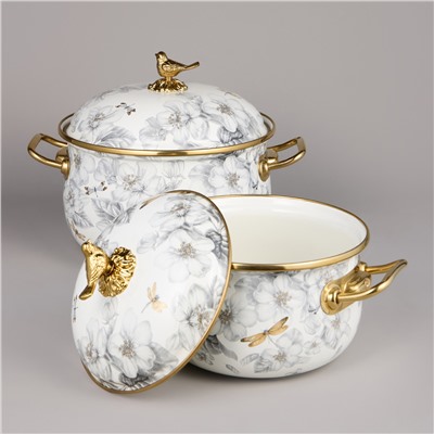 НАБОР КАСТРЮЛЬ AGNESS ЭМАЛИРОВАННЫХ СЕРИЯ "ЯБЛОНЕВЫЙ САД", 4ПР. 2,1Л И 3,8Л