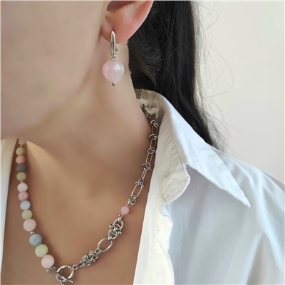 Серьги с кварцем пастельных оттенков