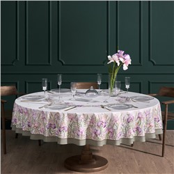 СКАТЕРТЬ КРУГЛАЯ  "ИРИСЫ" ,D220СМ, 100% ХЛОПОК,ТВИЛ C ПРОПИТКОЙ, БЕЛЫЙ