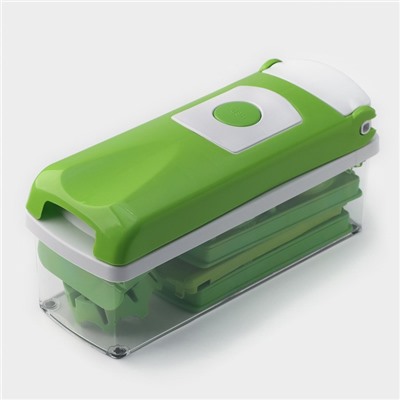 Овощерезка универсальная Доляна «Фреш Флеш», 7 насадок, овощечистка, мерный контейнер, 27×10×12 см, зелёная, белая