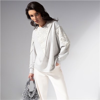 Свитшот комбинированный с кружевом, Границы нежности (серый)