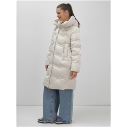 Пальто зимнее утепленное с капюшоном женское бежевого цвета 7779B