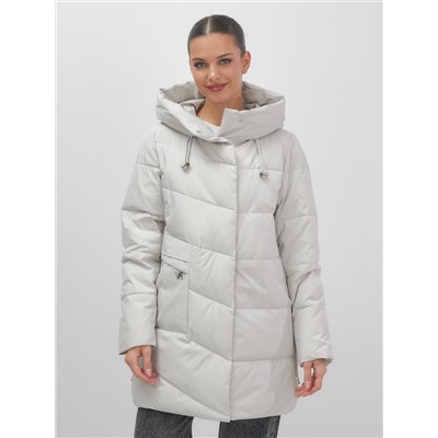Куртка женская демисезонная с капюшоном серого цвета 1139Sr