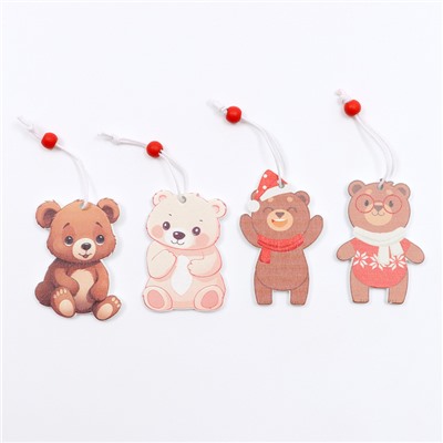 Елочные игрушки в деревянной подарочной упаковке, 12 шт., 13×13×2 см