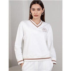 Свитшот среднего объема с V вырезом и принтом из футера двухнитки с эластаном