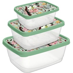 Набор контейнеров для продуктов 3шт (0,5л+0,85л+1,5л) "Botanica" с декором зеленый