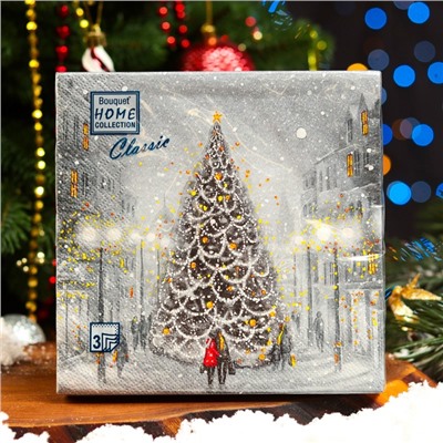 Новогодние салфетки бумажные Home Collection «Волшебная ночь», 3 слоя, 33х33 см, 20 шт
